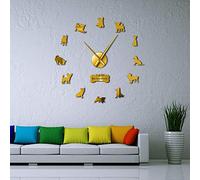 SZG Mexico Dog Breed Chihuahua DIY 3D Acrylic Wall mirror With Big Clock Hands Mirror Effect Numbers Sticker Dog Pet Giant (Gold,47")