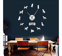 SZG Small Hound Dog Breed English Beagle DIY Wall Art Decoration Giant Wall Clock Beagle Dog Pet Lovers Home Decor Modern Wall mirror (Silver,37")