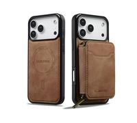 SZHAIYU L6 2 in 1 Detachable Magnetic Phone Cases Compatible with Magsafe iPhone 17 Pro Max Case with Card Holder Large Capacity Zipper Wallet Leather 6.9'' RFID Blocking (IP 17 Pro Max,Brown)