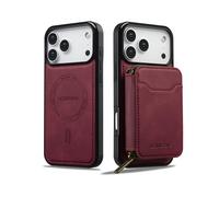 SZHAIYU L6 2 in 1 Detachable Magnetic Phone Cases Compatible with Magsafe iPhone 17 Pro Max Case with Card Holder Large Capacity Zipper Wallet Leather 6.9'' RFID Blocking (IP 17 Pro Max,Red)