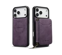 SZHAIYU L6 2 in 1 Detachable Magnetic Phone Cases Compatible with Magsafe iPhone 17 Pro Max Case with Card Holder Large Capacity Zipper Wallet Leather 6.9'' RFID Blocking (IP 17 Pro Max,Purple)