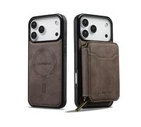 SZHAIYU L6 2 in 1 Detachable Magnetic Phone Cases Compatible with Magsafe iPhone 17 Pro Max Case with Card Holder Large Capacity Zipper Wallet Leather 6.9'' RFID Blocking (IP 17 Pro Max,Coffee)