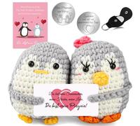 Szhhrxi Mini Penguin Wedding Anniversary Gifts for Women, Pocket Hug Knitting Wool Positive Penguin Doll with Keychain and Card, Valentine's Day Wedding Anniversary Gift for Partner (A)
