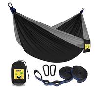 SZHLUX Camping Hammock Double & Single Portable Hammocks with 2 Tree Straps, Great for Hiking,Backpacking,Hunting,Outdoor,Beach,Camping,Black / Grey