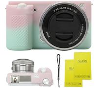 SZHSYJY ZV-E10 Case, Soft Silicone Protective Case for Sony ZV-E10 ZVE10 Camera,Comes with 2 Screen Protectors and 1 Wrist Strap. (Pink-Green)