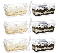 SZHTFX 50Pcs Dessert Cups with Lids+50Pcs Spoons, 4.8oz / 140ml Rectangle Cups Set Mini Dessert Cups Reusable Clear Serving Bowl for Dessert Pudding Party