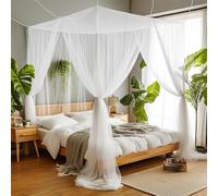 SZHTFX Mosquito Net for Double Bed 4 Corner Post Bed Canopy for Anti-Insect Hanging Net for Single to King Size Bed for Outdoor or Indoor, Bedroom, Travel, Camping (White)