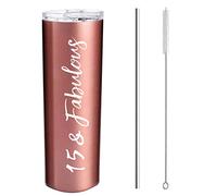 SZHUIHER 15th & Fabulous Stainless Steel Tumbler Cup Rose Gold 20 Oz, 15 Birthday Party Decorations Supplies Present, 15 Birthday Gifts Idea for Girl, Gifts for 15 Years Old Girl