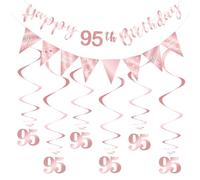 SZHUIHER 95th Birthday Decoration Kit, Happy Birthday Banner, Triangle Banner, Swirls Streamers, Rose Gold