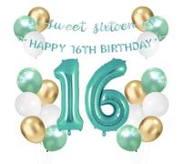Szhuiher Sage Green 16th Birthday Decorations for Girls, Sweet 16 Happy Birthday Banner, Number 16 Foil Balloon,16 Years old Birthday Party Decorations Supplies