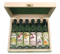 Szicsek Palinka | 6 Mini Palinka Selection 44% ABV | Artisan Fruit Brandy in Wooden Gift Box | 100% Natural, Gluten Free, GMO Free | 6 x 40 ml