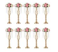 Sziqiqi 10 Pcs Wedding Centerpieces Vase for Tables, 55cm Tall Metal Gold Vases with Crystal Bead Chain for Wedding, Artificial Flower Arrangements for Party Anniversary Ceremony Party Event Reception
