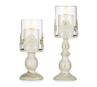 Sziqiqi 2 Pcs Vintage Pillar Holder, Iron Tall Candle Holders Set, Wedding Party Centrepiece Table Top Candlelight Decor, S+L