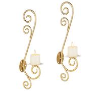 Sziqiqi 2 Pcs Wall Candle Holders for Pillar Tea Light Candles Decorative Candle Sconces Gold Metal Wall Mount Decorations with Modern Art Design for Wall Living Room, Bathroom, Dining Room