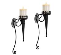 Sziqiqi 2Pcs Wall Candle Holders, Hanging Wall Candle Sconce Stand, Vintage Wall Mounted Pillar Candlestick Holder for Home Living Room Bedroom Mantelpiece Decoration, Black