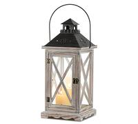 Sziqiqi 48cm Vintage Distressed Wood Metal Candle Lantern - Decorative Rustic Shabby Wedding Centerpiece for Table, Hanging Farmhouse Indoor and Outdoor Decor