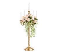 Sziqiqi 71cm Tall Candlesticks Holder Gold Candelabras Wedding Centrepieces for Tables-5 Arms Candle Holder Retro Floor Candle Stick Holder for Taper Candle Centrepiece for Christmas Party Anniversary