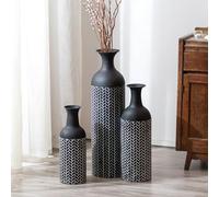 Sziqiqi Black Large Floor Vases: 68/51/41cm Tall Vintage Metal Flower Vase Set of 3 Giant Floor Standing Vase for Living Room Fireplace Hallway Corner Office