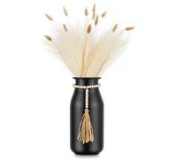 Sziqiqi Black Metal Boho Vase - 23cm Cylinder Vase for Table Decor with Bead Strings for Pampas Grass & Artificial Flowers