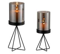 Sziqiqi Black Pillar Candle Holder Decoration: metal candle holder pillar candles with grey glass cylinder table decoration - modern candle