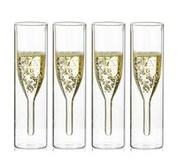 Sziqiqi Bulk Double Walled Crystal Champagne Flute Glasses, Classics Tulip Goblet Stemless Clear Glass Cups, Hand Blown Toasting Glasses for Weddings, Family Reunions, 4Pcs