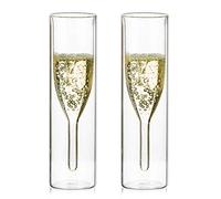 Sziqiqi Bulk Double Walled Crystal Champagne Flute Glasses, Classics Tulip Goblet Stemless Clear Glass Cups, Hand Blown Toasting Glasses for, Weddings, Parties, Bars, Double Walled
