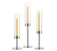 Sziqiqi Candle Holder, 3Pcs Silver Tall Taper Candlestick Holders for Wedding, Multiple Occasions, 36/42/48cm, Metal, Polished, Housewarming, New Year, Christmas, Thanksgiving, Birthday