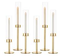 Sziqiqi Candle Holder, 6pcs Gold Metal, 3 Sizes Taper Candlestick Holders for Special Events & Occasions, Tabletop Decor, Wedding, Dinner, Party, Festival, 48cm Tall