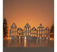 Sziqiqi Christmas House Decorations for Fireplace: 70cm Metal Silhouette Candle Holder for Pillar Tea Light Candles - White Tealight Candle Holder for Window Sill Mantlepiece Indoor Ornament