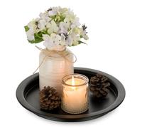 Sziqiqi Decorative Candle Tray 25cm, Black Candle Holder for Pillar Candles Round Metal Candle Stand for Coffee Table Organizer Candle Plate for Dining Table Kitchen Bathroom