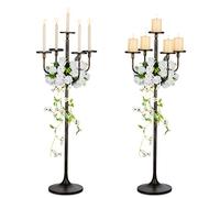 Sziqiqi Floor Standing Candelabra for Centrepiece: 2 Pcs Distressed Black Candle Holders 122cm Tall for Taper Pillar Candles - 5 Arm Extra Large Candelabra for Halloween Christmas Party Gothic Decor