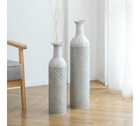 Sziqiqi Giant Floor Vase for Flowers - 55/70cm Tall Extra Large Floor Vase Set of 2 Big Metal Glazed Vases for Pampas Grass Twigs Vintage Grey Oversized Vase for Living Room Bedroom Home Farmhouse
