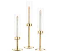 Sziqiqi Gold Candlestick Holders for Wedding 48/42/36cm- 3Pcs Tall Taper Candle Holder Decorative Candle Sticks Holder with Removable Glass Candle Stand for Christmas Table Centerpiece
