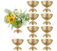 Sziqiqi Gold Urn Vase Centrepiece: 14cm Small Vases for Wedding Table Decorations - Metal Flower Arrangement Pots Set of 10 - Vintage Honeycomb Vase for Party Reception Dinner Table