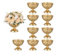 Sziqiqi Gold Urn Vase for Wedding: 15.5 cm Bulk Vase Pot for Table Centrepiece - Metal Urn Vases for Flower Arrangements Set of 10 Vintage Planter for Party Birthday Anniversary