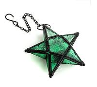 Sziqiqi Hanging Glass Star Lantern: Green Tea Light Candle Holders | with Floral-Patterned, Metal Frame, Chain, Fits Tealight, Votive, for Wedding, Christmas, New Year, Home, Garden, Tree, Gift