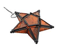 Sziqiqi Hanging Glass Star Lantern: Orange Tea Light Candle Holders | with Floral-Patterned, Metal Frame, Chain, Fits Tealight, Votive, for Wedding, Christmas, Birthday, Home, Outdoor, Gift