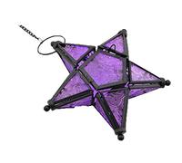 Sziqiqi Hanging Glass Star Lantern: Purple Tea Light Candle Holders | with Floral-Patterned, Metal Frame, Chain, Fits Tealight, Votive, for Wedding, Christmas, Anniversary, Home, Outdoor, Gift