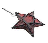 Sziqiqi Hanging Glass Star Lantern: Red Tea Light Candle Holders | with Floral-Patterned, Metal Frame, Chain, Fits Tealight, Votive, for Wedding, Christmas, Party, Ceiling, Outdoor, Window