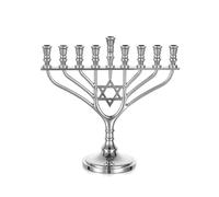 Sziqiqi Hanukkah Menorah 9 Branch: Silver Menorah Candle Holder 19cm with Star of David for Hanukkah Candles - Small Chanukiah Hanukkiyah Zinc Alloy for Table Travel Window