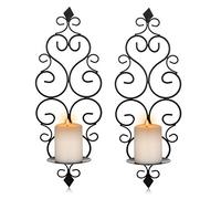 Sziqiqi Iron Wall Candle Sconce Holder Set of 2 Hanging Wall Mounted Pillar Candle Sconces Holder, Wall Sconces Decor for Bedroom Dining Room Living Room Bathroom, Black