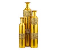 Sziqiqi Large Floor Standing Vases Set of 3-83/68/55cm Height Gold Tall Metal Vases Vintage Flower Vases for Twigs Branches Dried Flowers Decorative Antique Shabby Chic Vase for Living Room Bedroom