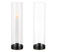 Sziqiqi Metal Candlestick Holders Black 30cm - Hurricane Candle Holder Decorative Candle Sticks Holder with Removable Glass Candle Stand for Christmas Halloween Table Centerpiece, 2Pcs