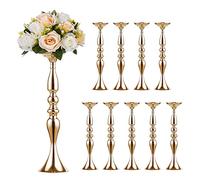 Sziqiqi Metallic Vase Centerpiece Stands for Wedding Table Centerpiece Flower Arrangement Tall Pillar Candle Holder (10pcs, Gold)