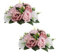 Sziqiqi Pink Flores Artificiales para Decoracion Silk Flower Ball for Wedding Centerpiece Fake Dusty Rose Flowers Artificial Floral Arrangement Center Piece Kissing Bouquet for Party