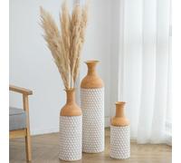 Sziqiqi Rustic Tall Floor Vases Set of 3 - Metal Extra Large Standing Vase for Artificial Flowers Shabby Chic Oversized Antique Terracotta Pampas Grass Twigs Wicker, White