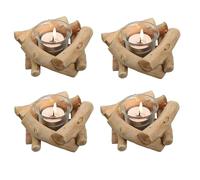 Sziqiqi Rustic Wood Votive Tealight Holder for Wedding Centrepieces, 4Pcs Driftwood Tea Light Candle Holders with Glass Cup for Farmhouse Living Room Coffee Table Home Decorations