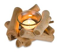 Sziqiqi Rustic Wooden Tea Light Candle Holders with Glass Cup Driftwood Votive Tealight Holder for Farmhouse Wedding Centrepieces Living Room Coffee Table Home Decorations