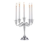 Sziqiqi Silver metal candle holder 5-arms candle stand 27cm tall wedding event candelabra candle stick, Silver