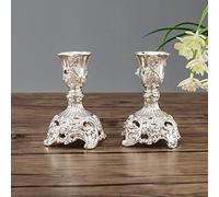 Sziqiqi Silver Shabbat Candle Holders: 2 Pcs Metal Candlestick Holder, 10cm | Ornate Plated, for 2.2 cm Taper, Feature Flowers, Swirls, for Shabbat, Wedding, Celebration, Dining, Home, Table Centrepiece